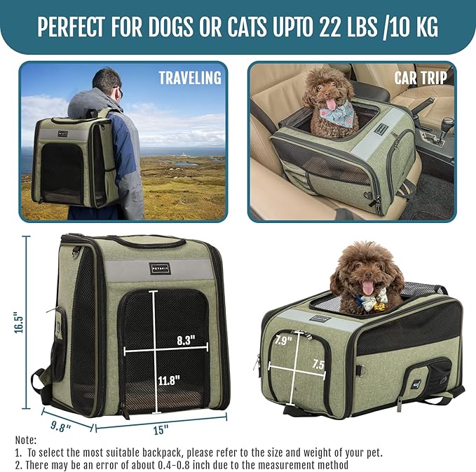 Petsfit Cat Backpack Carrier with Soft Plush Mat, Cross Ventilation Design, Dog Backpack Easy Fit for Travel Camping Hiking, Hold Pets Up to 22 lbs-Mewly Pet