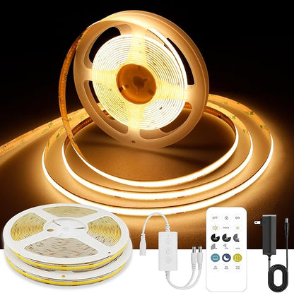 32.8ft COB LED Strip Light Warm White, High Bright LED Strips with 320LEDs, RF Remote and UL Power Supply, 2700K Dimmable LED Lights for Bedroom,Kitchen, DIY Home Decoration, 2 Rolls of 16.4ft