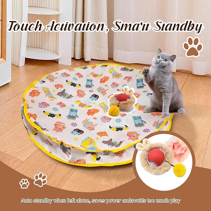 28-Inch Automatic Cat Toys Cat Play Mat with Motion-Activated Rolling Ball–Interactive Hide-and-Seek Cat Toy for Indoor Cats’ Exercise-Mewly Pet