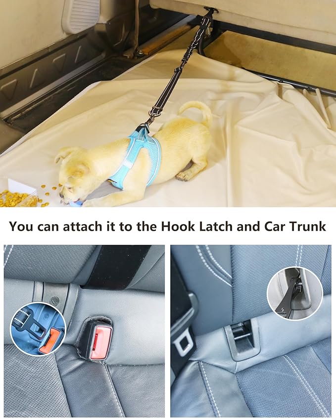 AUBELL Dog Seat Belt for Car,Updated 3-in-1 Adjustable Reflective Bungee Heavy Duty Dog Car Harness Tether with Clip Hook Latch & Buckle,Swivel Zinc Alloy Carabiner,Black-Mewly Pet