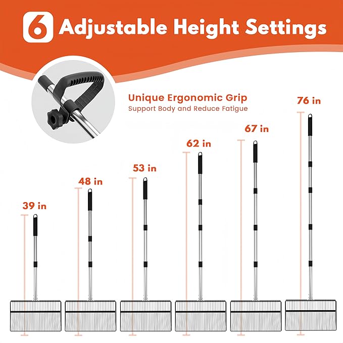 15inch Large Chicken Poop Scooper, 2 Slot Widths (0.16"&0.28"), 39" to 76" Adjustable Stainless Steel Handle, Sifting Litter Shovel for Chicken Coop/Stables/Farm Cleaning(with Effortless Grip)-Mewly Pet