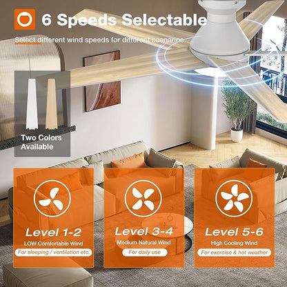 addlon Ceiling Fans with Lights, 52 inch Low Profile Ceiling Fan with Light and Remote Control, Flush Mount, Reversible, 3CCT, Dimmable, Noiseless, White Ceiling Fan for Bedroom, Indoor/Outdoor Use