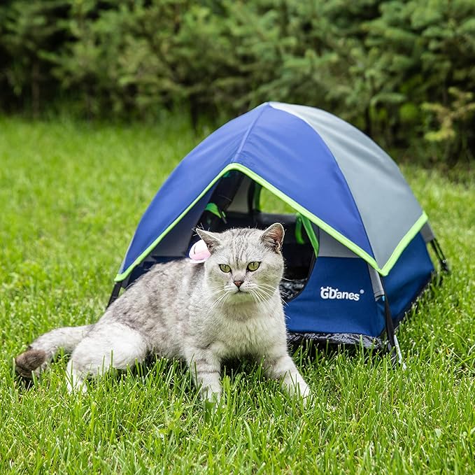 GDanes Blue Cat Tent, Large Cave Bed for Indoor Cats and Small Dogs with Soft Pad - 22" x 22" x 16"-Mewly Pet