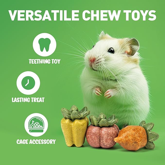 TEEWY Guinea Pig Chew Toys, Natural Vegetables and Timothy Grass, Hamster Chew Toys, Prevents Excessive Tooth Growth in Chinchillas, Gerbils, Hamsters, and Rabbits, Fruits & Vegetables Set-Mewly Pet