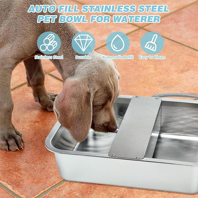 5 Gallon Automatic Dog Water Dispenser, Large Dog Water Bowl Dispenser for Outdoor, Stainless Steel Pet Bowl for Waterer Auto Fill Pet Waterer for Livestock Dogs Cats Chicken Fit 3/4'' GHT Faucet-Mewly Pet