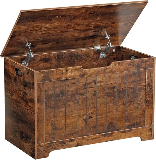 Storage Chest, Wooden Storage Bench with Flip-top Lid & Safety Hinge, Storing Trunk for Entryway, Living Room, Bedroom, Rustic Brown