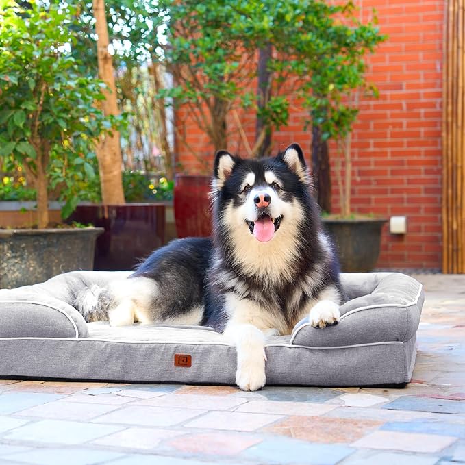 EHEYCIGA Orthopedic Dog Beds Large Sized Dog, Waterproof Memory Foam Pet Bed with Sides, Non-Slip Bottom Large Pet Bed with Washable Removable Cover, Grey-Mewly Pet