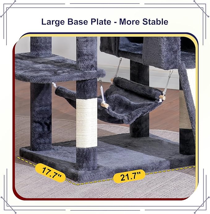 Cat Tree for Indoor Cats, 71'' (180cm) Multi-Level Cat Tower for Large Adult, Sturdy Cat Tree House with 2 Scratching Boards 7 Posts, 2 Plush Perches/Condos, Hammock, Smoky Gray GCT032G-Mewly Pet