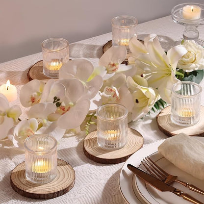 32Pcs Ribbed Votive Candle Holders, Clear Tea Light Candle Holder for Wedding Table Decor, Glass Candle Holder for Bridal Shower Decor, Home and Holiday Decor
