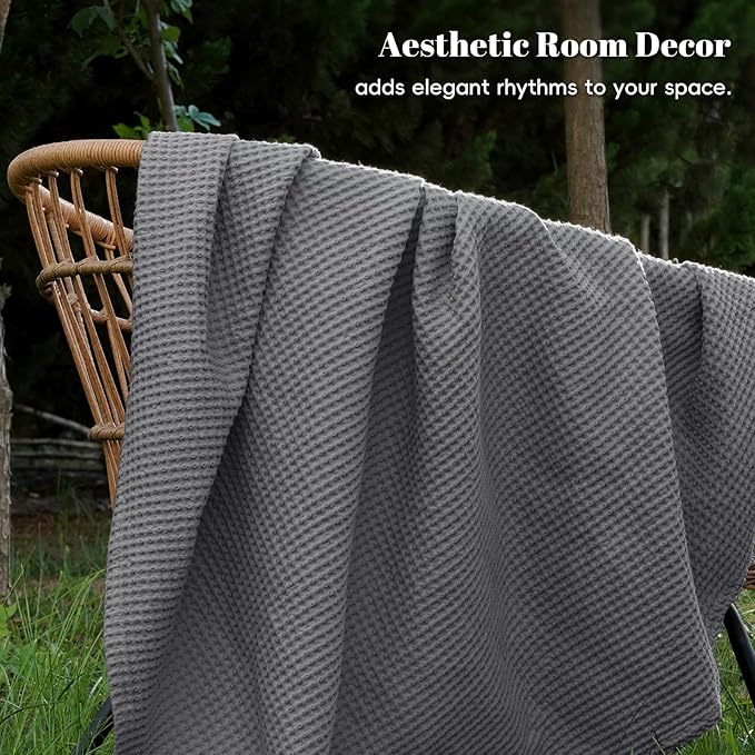 PHF 100% Cotton Waffle Weave Blanket King Size for Bed,Snag Proof Lightweight Breathable Moisture-Wicking Throw for Couch,Great for Layering in Cold Weather,Machine Washable,Home Decor Gift-Charcoal