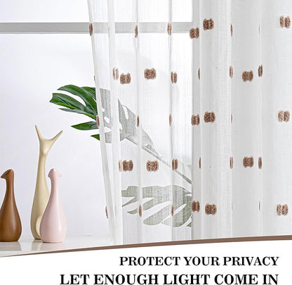 MYSKY HOME White Curtains for Bedroom 72 Inch Length Long Sheer Curtains for Kids Room Nursery Curtains with Taupe Patched Design Rod Pocket Privacy Window Drapes Dining Room 52" x 72" 2 Panels