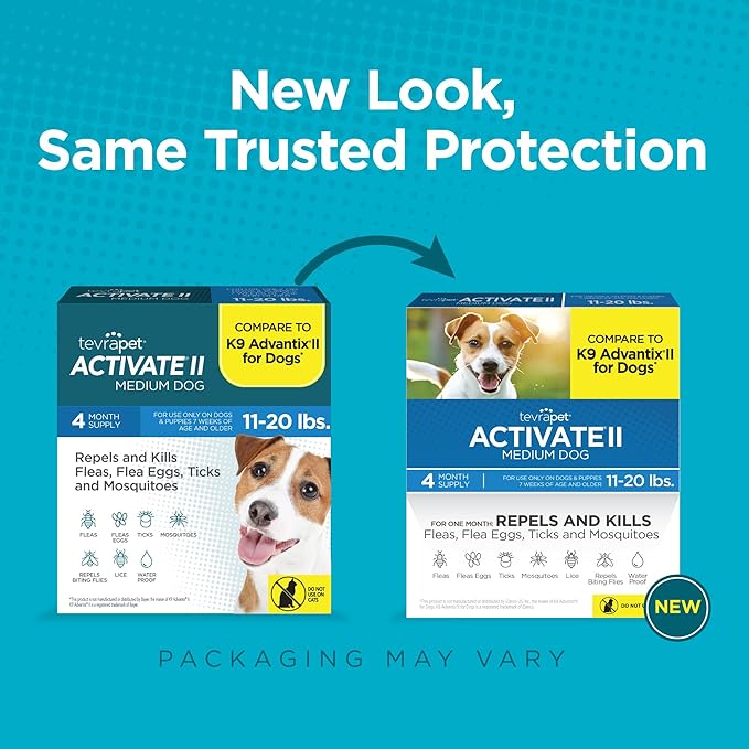 TevraPet Activate II Flea and Tick Prevention for Dogs | 4 Count | Medium Dogs 11-20 lbs | Topical Drops | 4 Months Flea Treatment-Mewly Pet