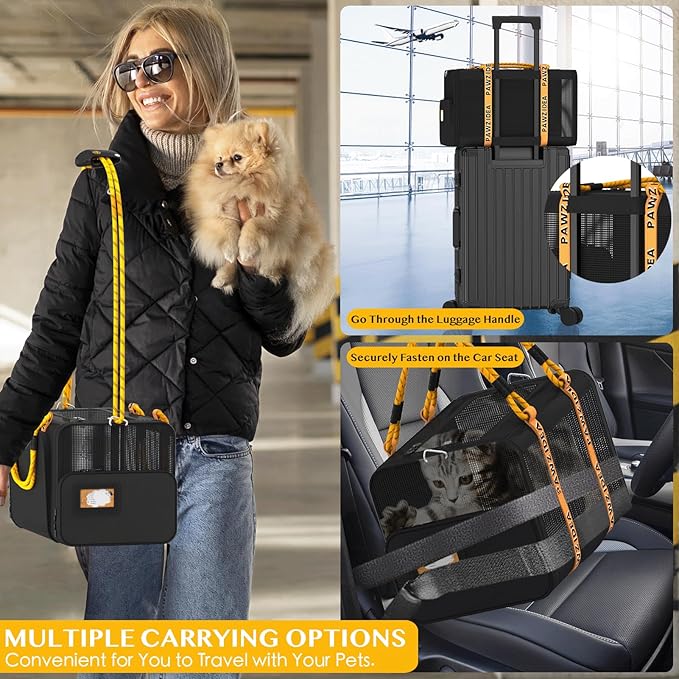 PAWZIDEA Double Pet Stroller with 2 Detachable Carriers, Portable Dog Crate for Car Travel & TSA-Approved Expandable Cat Carrier, Foldable Lightweight Jogger Stroller for 2–4 Cats or Small/Medium Dogs-Mewly Pet