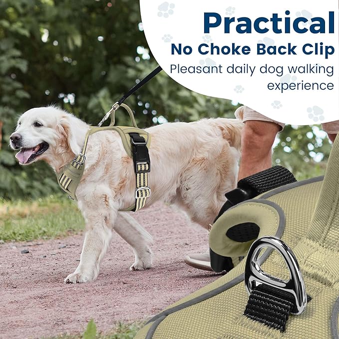 Funfox Dog Harness No Pull, Adjustable Pet Vest Harness, Super Soft Material with Vertical Handle Easy Control, Reflective Night Walking, 2 Leash Clips for Medium Sized Dogs, Army Green, M-Mewly Pet