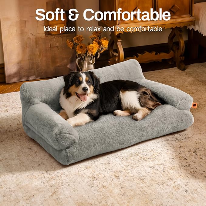 MEWOOFUN Cat Bed for Indoor Cats, Washable Dog Beds for Small Medium Dogs & Cats, Fluffy Cat Couch with Non-Slip Bottom (Grey, 33.5" L x 25.6" W x 11.5" Th)-Mewly Pet
