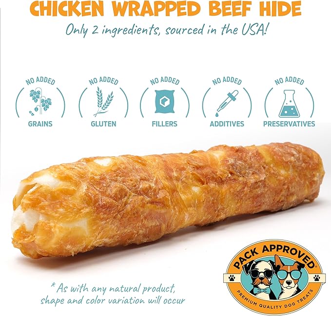 Chicken Wrapped Rawhide Beef Sticks - Long Lasting Chews for Aggressive Chewers - Treats for Large Dogs - XL (Pack of 2)-Mewly Pet