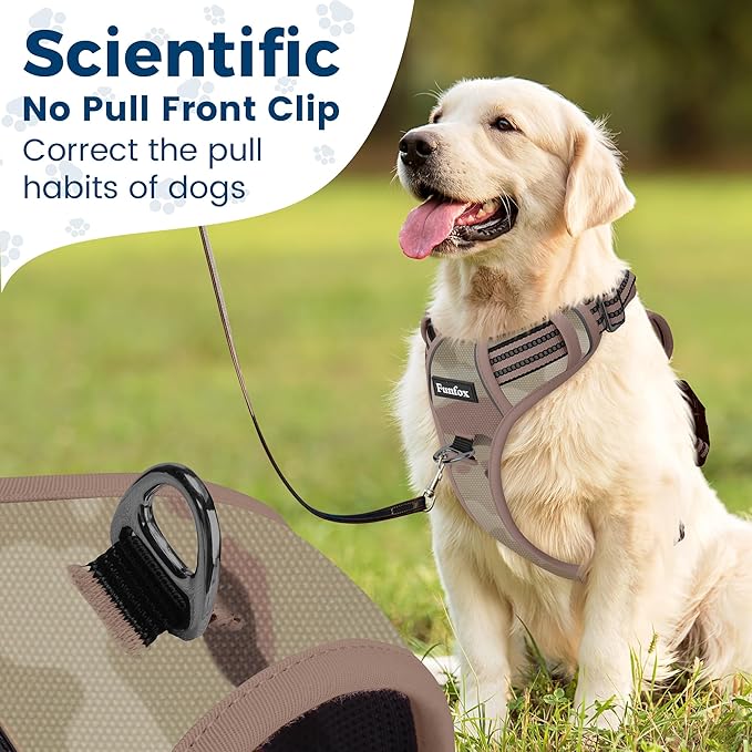 Funfox Dog Harness No Pull, Adjustable Pet Vest Harness, Super Soft Material with Vertical Handle Easy Control, Reflective Night Walking, 2 Leash Clips for Medium Sized Dogs, Camo Brown, M-Mewly Pet