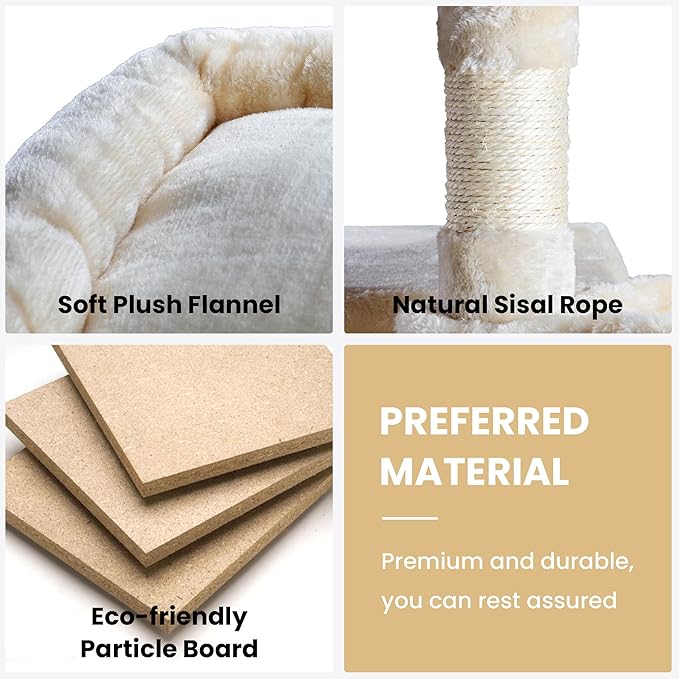 SHA CERLIN 68 Inches Multi-Level Large Cat Tree for Large Kitties/Big Cat Tower with Condo/Cozy Plush ‌Pussycat Perches/Sisal Scratching Posts and Hammocks/Activity Center/Beige-Mewly Pet