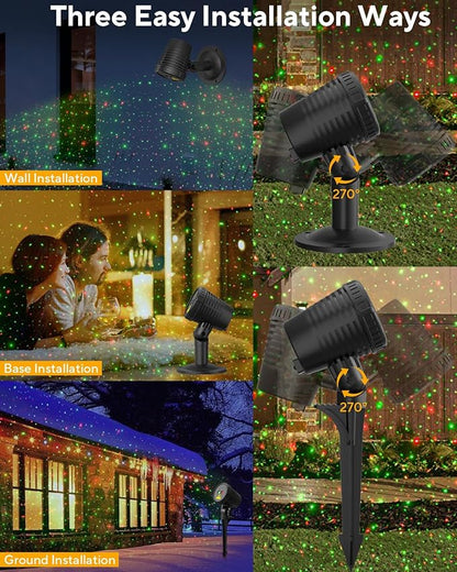 Christmas Projector Lights Outdoor Waterproof with Remote Control, Outdoor Christmas Decorations Garden & Landscape Lights with Red and Green Stars for Garden Room Decor/Halloween Decorations