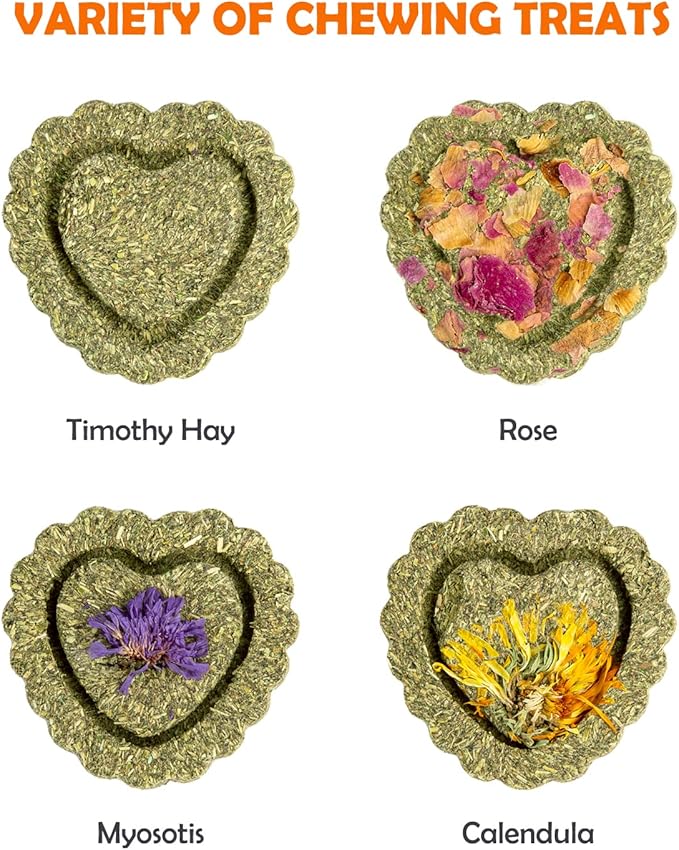 Sofier 28Pcs Timothy Hay Treats Rabbit Toys Bunny Toys Guinea Pig Natural Handmade Treats and Chews for Small Animals Hamster Chinchilla Rat Gerbil-Mewly Pet