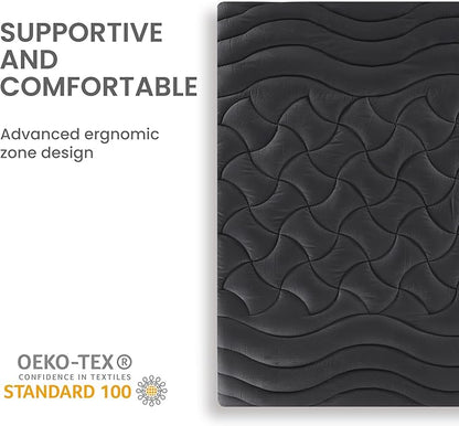 SLEEP ZONE Cooling Queen Mattress Topper, Premium Zoned Cool Mattress Pad Cover, Padded Mattress Protector Breathable Washable, Deep Pocket 8-21" (Black, Queen)