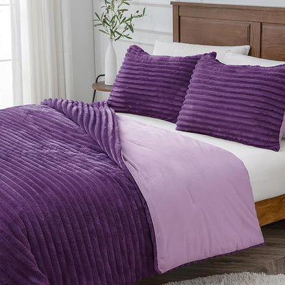 BEDELITE Fleece King Comforter Set -Super Soft & Warm Fluffy Purple Bedding, Luxury Fuzzy Heavy Bed Set for Winter with 2 Pillow Cases