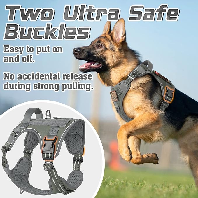 rabbitgoo Tactical Dog Harness for Small Dogs, No Pull Military Service Vest with Handle & Molle, Easy Control for Training Walking, Adjustable Reflective Straps, Dark Grey, S-Mewly Pet