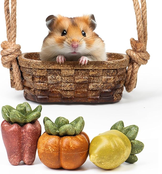 TEEWY Guinea Pig Chew Toys, Prevent Teeth Overgrowth, Natural Vegetables and Timothy Grass, Hamster Chew Toys, Chinchillas, Gerbils, Ha, Rabbit Rodents Teeth Care, Fruits & Vegetables & Basket Set-Mewly Pet