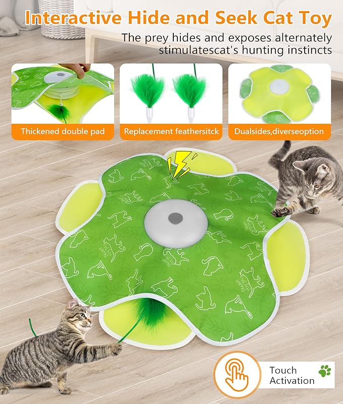 Interactive Cat Toy, Rechargeable Cat Toys for Bored Indoor Adult Cats, Hide and Seek Cat Toy with Motion Activated, Feather Toys, Chirping, Exercise Toys for Indoor Bored Adult Cats-Mewly Pet