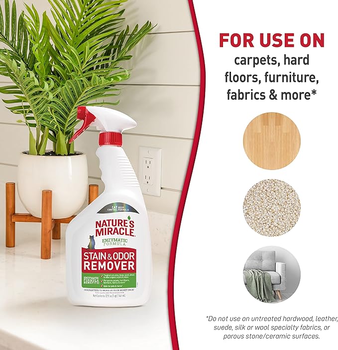 Nature's Miracle Stain and Odor Remover, Spot Stain and Pet Odor Eliminator, Enzymatic Formula, 32 Ounce Spray-Mewly Pet