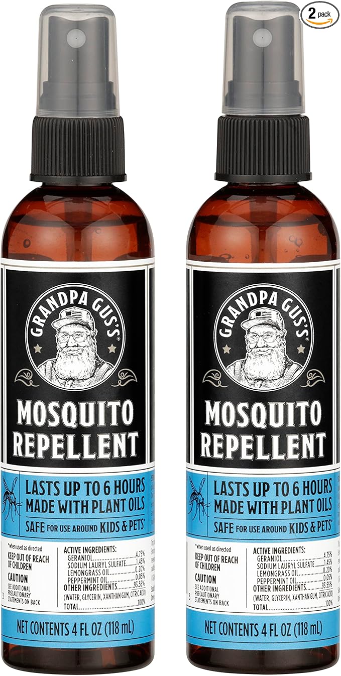Grandpa Gus's Natural Mosquito Repellent Spray, Time-Release Plant-Based Actives, Non-Greasy, No Stains, DEET-Free, 4 oz (Pack of 2)-Mewly Pet