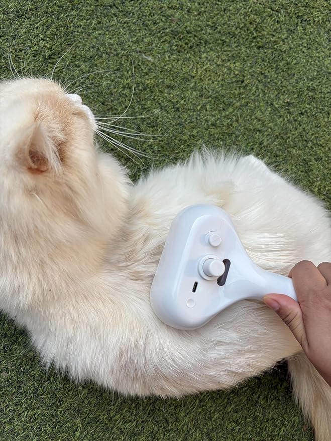 Cat Steam Brush for Shedding, Self Cleaning Cat Brush with Water Spray, 3-in-1 Design for Massage, Hair Removal, and Cleaning, Steamy Brushes for Indoor Cats and Dogs (White)-Mewly Pet