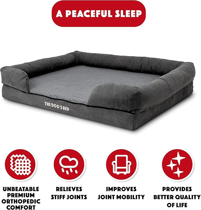 The Dog’s Bed, XL Grey Plush 43.5x34,Solid Memory Foam, Pain Relief: Arthritis, Hip & Elbow Dysplasia, Post Surgery, Lameness, Supportive, Calming, Waterproof Washable Cover, Veterinary Approved-Mewly Pet