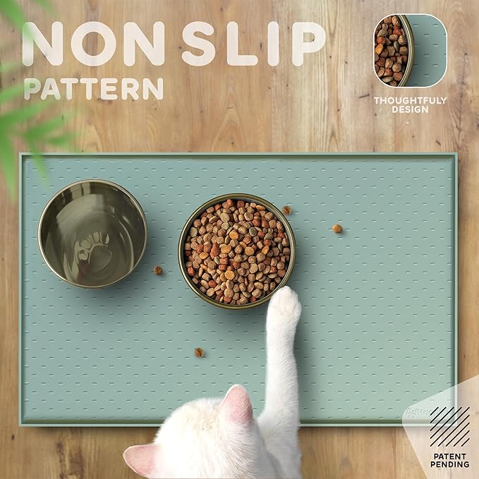 Dog Food Mat - 28x18 Raised Edges Dogs Mat for Food and Water Prevent Spill, Waterproof Cat Food Mats Protect Floors, Easy Clean Dog Bowl Mats for Food and Water, Silicone Pet Feeding Placemats-Mewly Pet