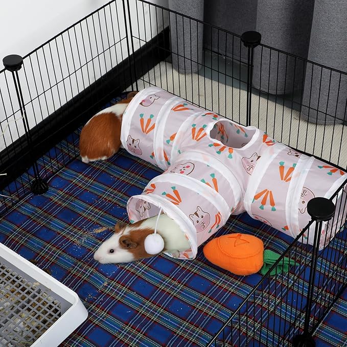 Rypet Guinea Pig Tunnel 3 Way Collapsible Small Pet Tunnels and Tubes with Interactive Ball for Baby Rabbit Ferret Hamster Chinchilla Hedgehog Hiding and Resting-White-Mewly Pet