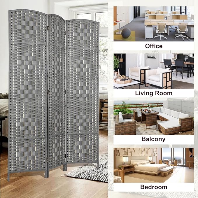 Rose Home Fashion 6 ft Tall Room Divider, Room Dividers and Folding Privacy Screens, 15.7in Privacy Screen 3 Panel Partition Temporary Wall Separation for Private, Grey