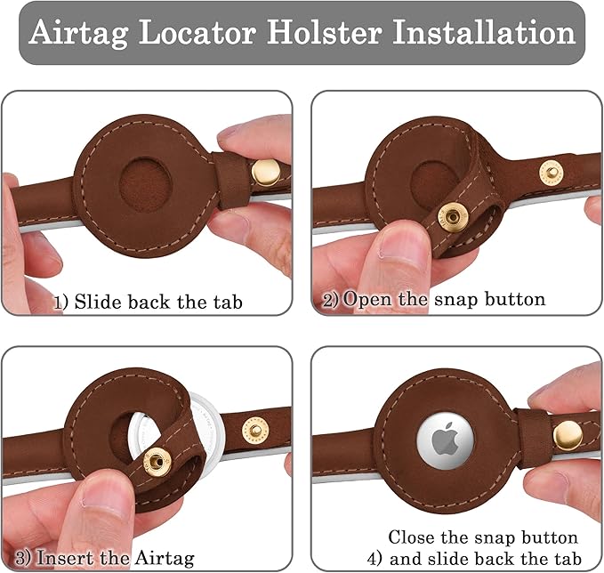 OOPSDOGGY Rolled Leather Dog Collar with Airtag Holder - Reflective Round Airtag Dog Collar - Soft Tracking Pet Collar for Small Dogs Puppy Cats Kitten (Brown, M, 12"-15")-Mewly Pet