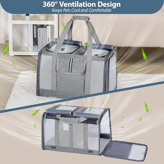 Cat Carrier for 2 Cats – Large Soft-Sided Pet Travel Carrier, Dual Compartments, Privacy Protection, Dog Carrier for Small/Medium Dogs, Home & Outdoor Use-Mewly Pet