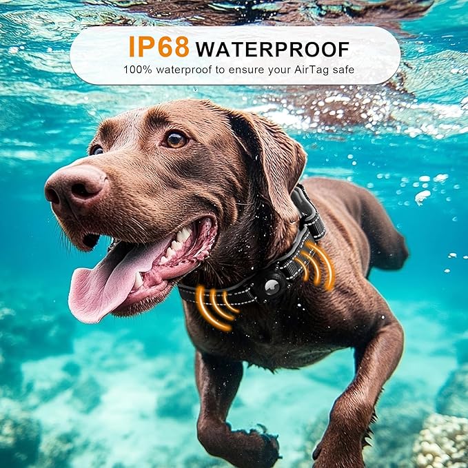 Airtag Dog Collar with Martingale Design, IP68 Waterproof Air Tag Collar Holder, Adjustable Reflective Soft Padded Nylon Dog Collar for Large Medium Small Dogs-Mewly Pet