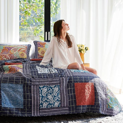 Secgo California King Quilt Size - 100% Cotton Oversized California Comforter Set Bedding Sets (120 * 110 Inch) with 2 Pillow Shams, Patchwork Reversible Lightweight Bedspread