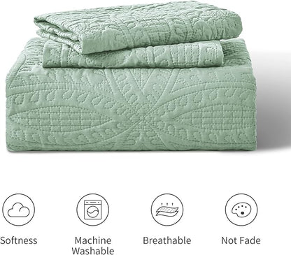 Love's cabin Quilts for Full Bed Sage Bedspreads Bedding Set - Lightweight Bedspread Comforter - Coin Pattern Bedding Coverlet for All Season - 3 Pieces (1 Quilt, 2 Pillow Shams)
