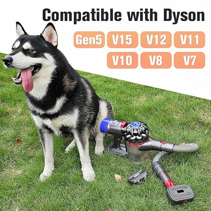 FUNTECK 2-in-1 Dog Hair Vacuum Brush for Grooming & Shedding Compatible with Dyson Gen5, V15, V12, V11, V10, V8, V7 – Removes Loose Hair, Dander, Undercoat & Tangles – Self-Cleaning Design-Mewly Pet