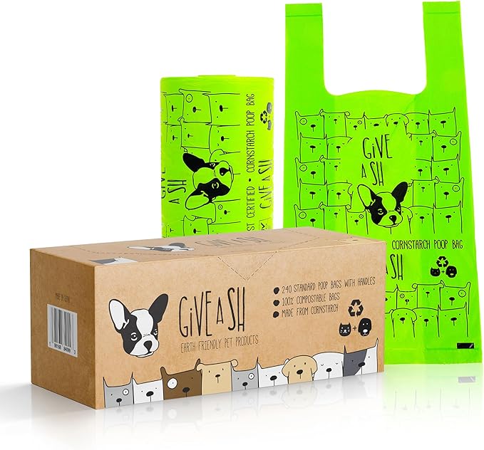 100% Certified Home Compostable Dog Poop Bags with Handles - 10% to Charity - ASTM D6400 & EN 13432 Compliant Large Poop Bags - 240 Bags - Large Pantry Roll of Plant Based Compostable Poop Bags-Mewly Pet