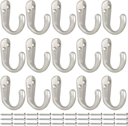 IBosins 15PCS Coat Hooks Wall Mounted Single Prong Robe Hook for Hanging Towel Hooks with 30 Screws for Bags, Hat, Cap, Scarf, Cup (Silvery)