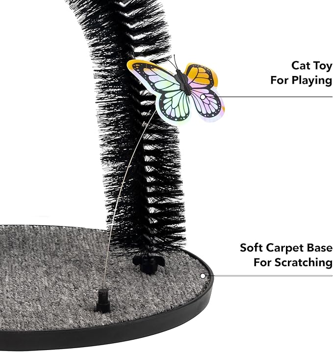 PetPrime Cat Arch Groomer Self Grooming Cat Back Scratcher Cat Brush Arch Massager Self Groomer Cat Scratcher Brush Upgraded Version With Interactive Butterfly For Indoor Cats-Mewly Pet