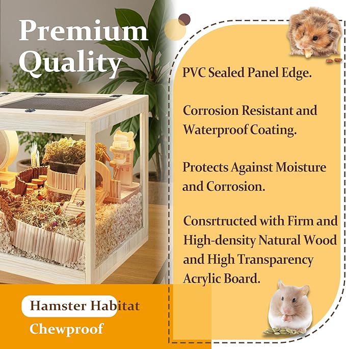 Prolee Hamster Cage with Lock Design,Large Hamster Enclosure with Openable Metal Mesh Top,Wooden Chewproof Gerbil Cage for Hedgehog Mouse Gerbil (48"x20"x20")-Mewly Pet