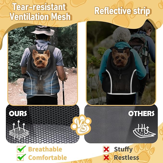 WOYYHO Pet Dog Carrier Backpack Small Dog Front Backpack Ventilated Mesh Dog Travel Back Pack with Safety Belt for Travel Hiking Cycling Outdoor Adventures (Size M: 5-9 lbs, Black)-Mewly Pet