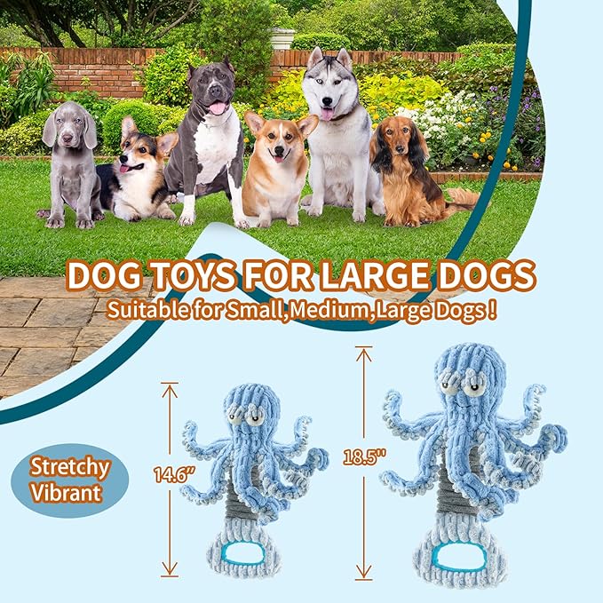Squeaky Dog Toys for Large Dogs, Octopus Dog Toy Interactive Tug of War Dog Plush Toy to Keep Them Busy, Crinkle Dog Toy Plush Dog Toys (Blue)-Mewly Pet