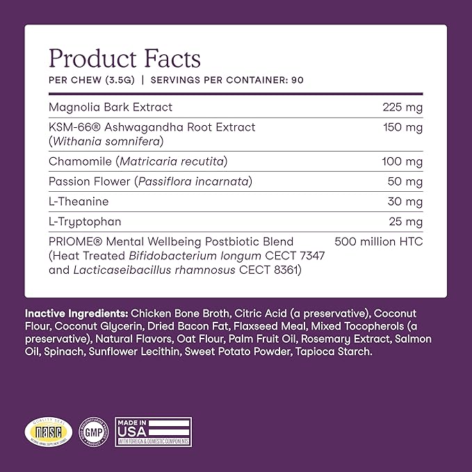 Fera Pets Dog Calming Chews with Ashwagandha & Priome® Mental Wellbeing Postbiotic Blend - Supports Anxiety Relief - Promotes Relaxation - 90 Soft Chews-Mewly Pet