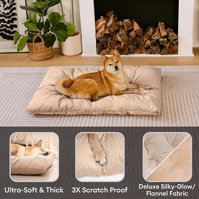 FUNNY FUZZY 2 in 1 Dog Bed Crate Pad Mat, Washable Reversible Pet Floor Mats,Fluffy Kennel Pad for Small Large Sized Dog,Indoor Cats,Sleeping Mattress, 41.7" × 28.3", Beige-Mewly Pet